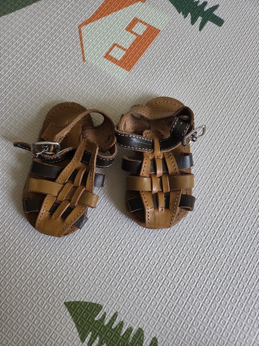 brown and dark brown leather infant sandal